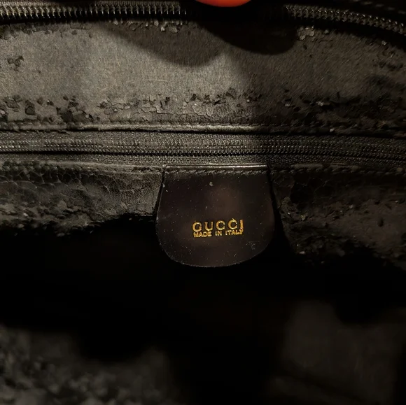 Gucci Vintage Black Leather Handbag Tote with Gold Accent. *Rehab* - Picture 6 of 10